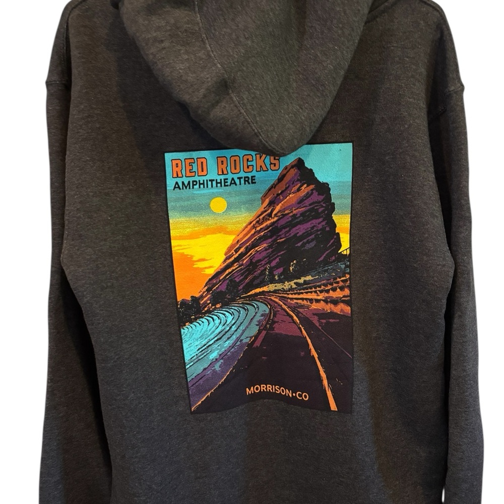 Red Rocks Amphitheater Gray Zip-Up Hoodie with Graphic Patch
